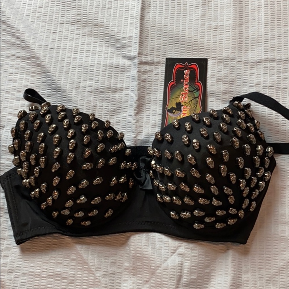 NWT glam skull studded bra black Halloween